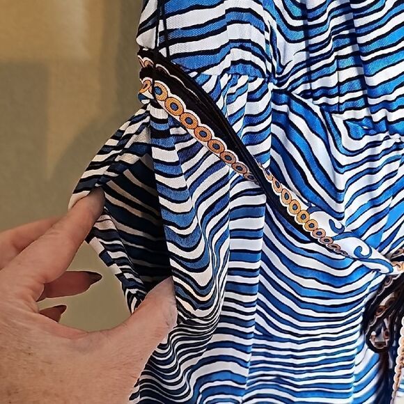 Trina Turk XS Silk Blend Strapless Romper Blue and White Striped with tie belt - Picture 5 of 10